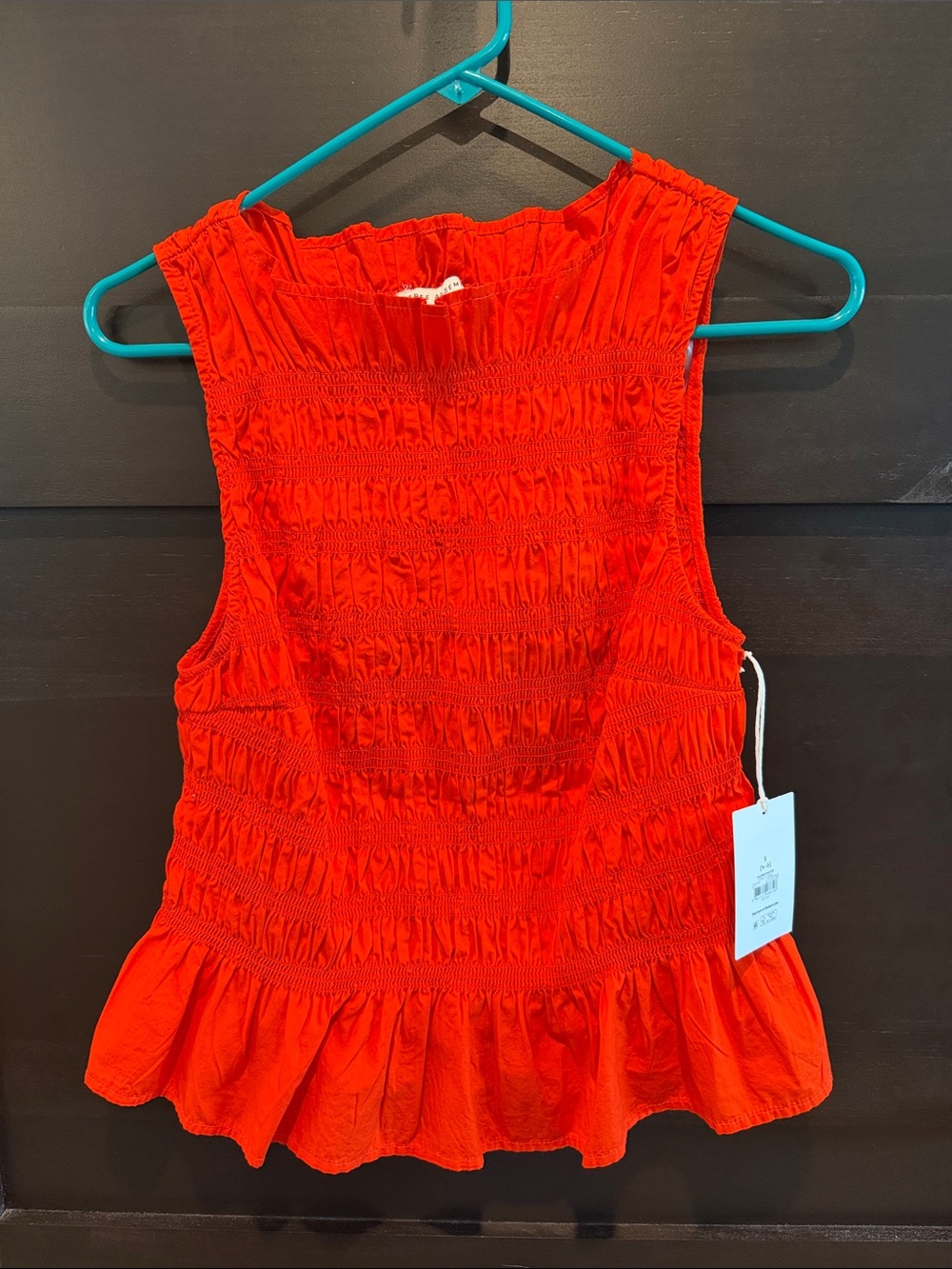 FREE ASSEMBLY Bright Red Smocked Sleeveless Peplum Top